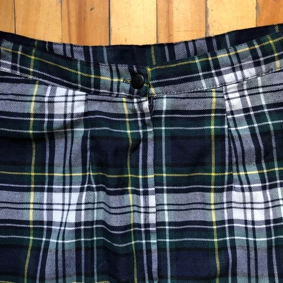 90s Y2K Pleated Green Blue Plaid Mini Kilt Skirt Punk Grunge - Picture 6 of 10